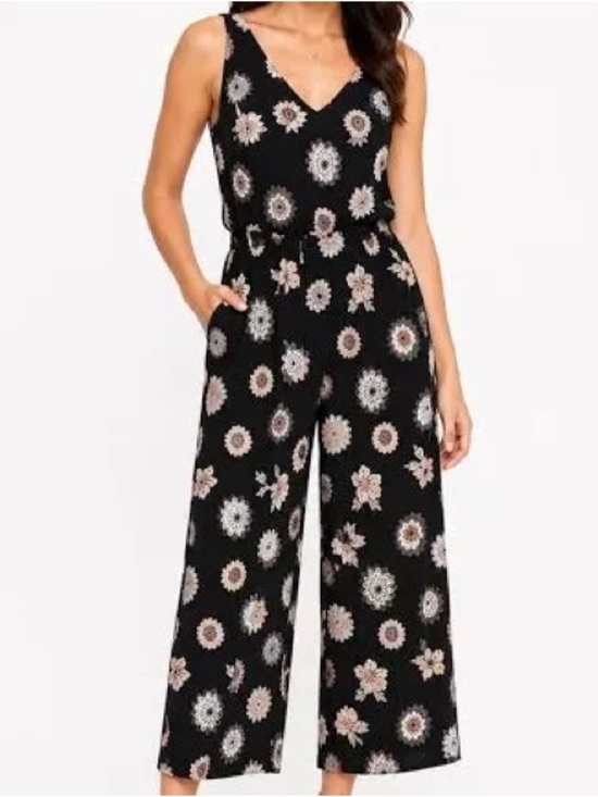 LOFT Pants - LOFT Black Floral V-Neck Wide-Leg Jumpsuit